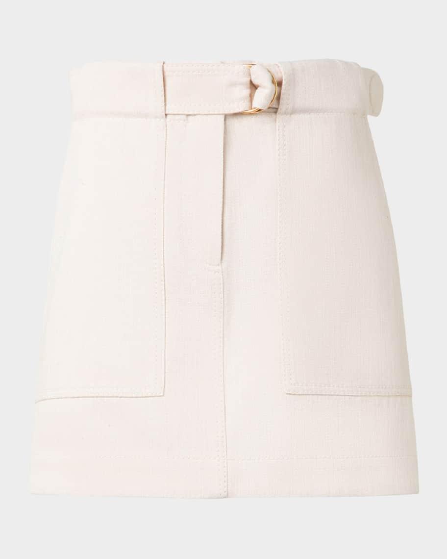 Belted Cotton Wool Denim Mini Skirt Product Image