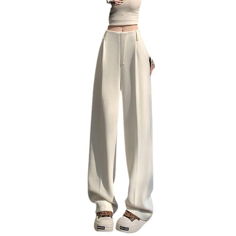 Mid Waist Plain Straight Leg Pants Product Image