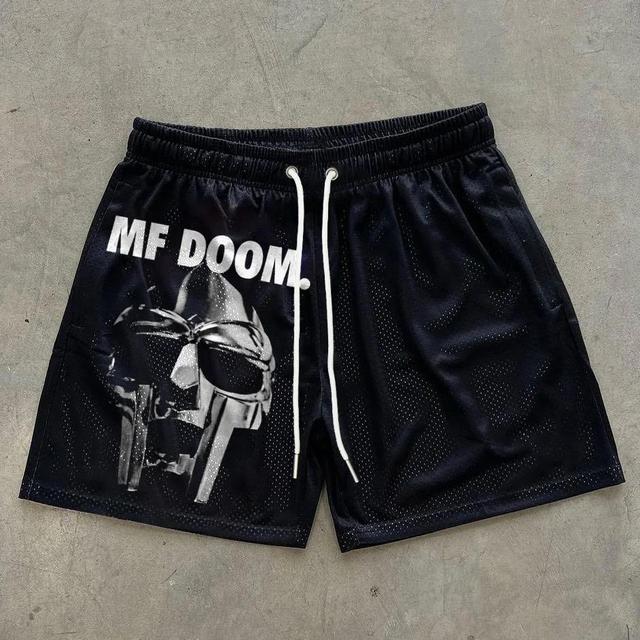 Sopula Vintage The Illest Villain Mf Doom Graphic Drawstring Mesh Shorts Product Image