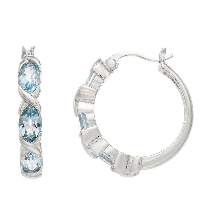 Gemminded Genuine Blue Topaz Silver-Tone Hoop Earrings, Womens, Sterling Product Image