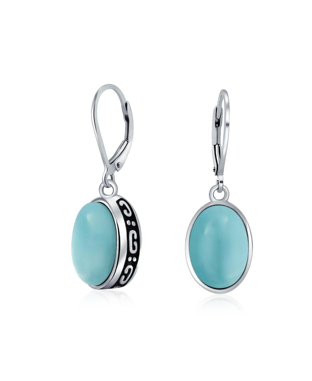 Bling Jewelry Western Style 3.2CT Light Blue Larimer Dome Oval Bezel Set Lever Back Dangle Earrings For Women .925 Sterling Silver Product Image