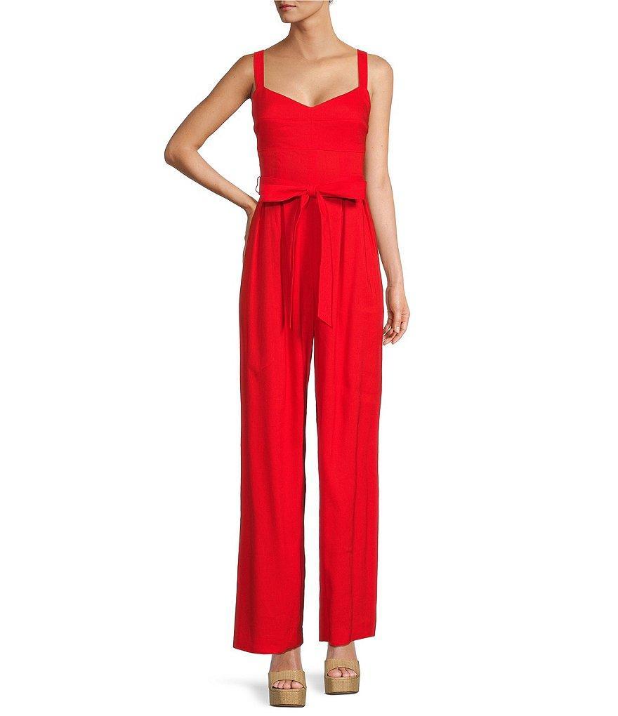 Antonio Melani Elise Stretch Linen Sweetheart Neck Sleeveless Tie Waist Jumpsuit Product Image