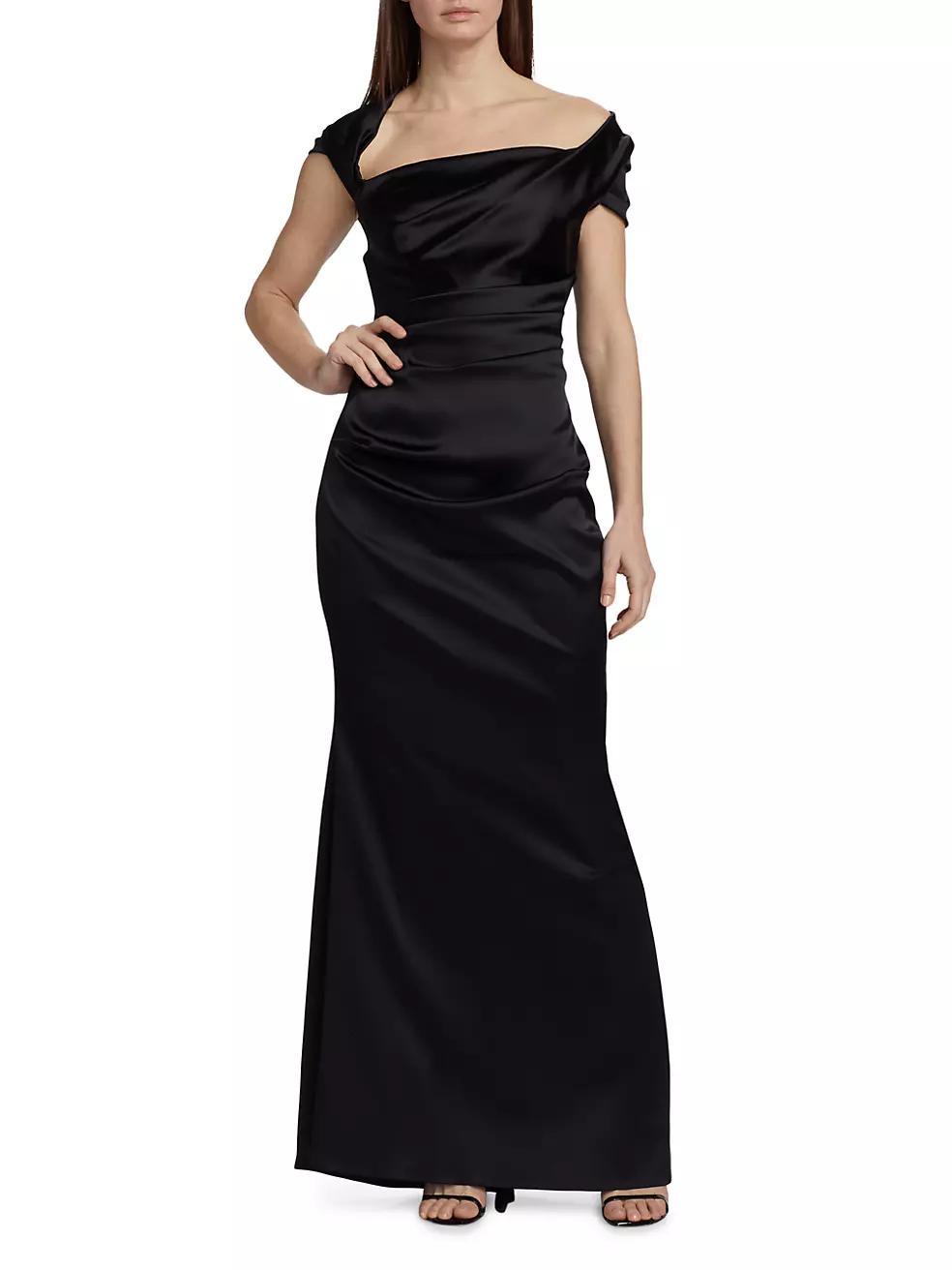 Stretch Satin Duchesse Off-The-Shoulder Gown Product Image