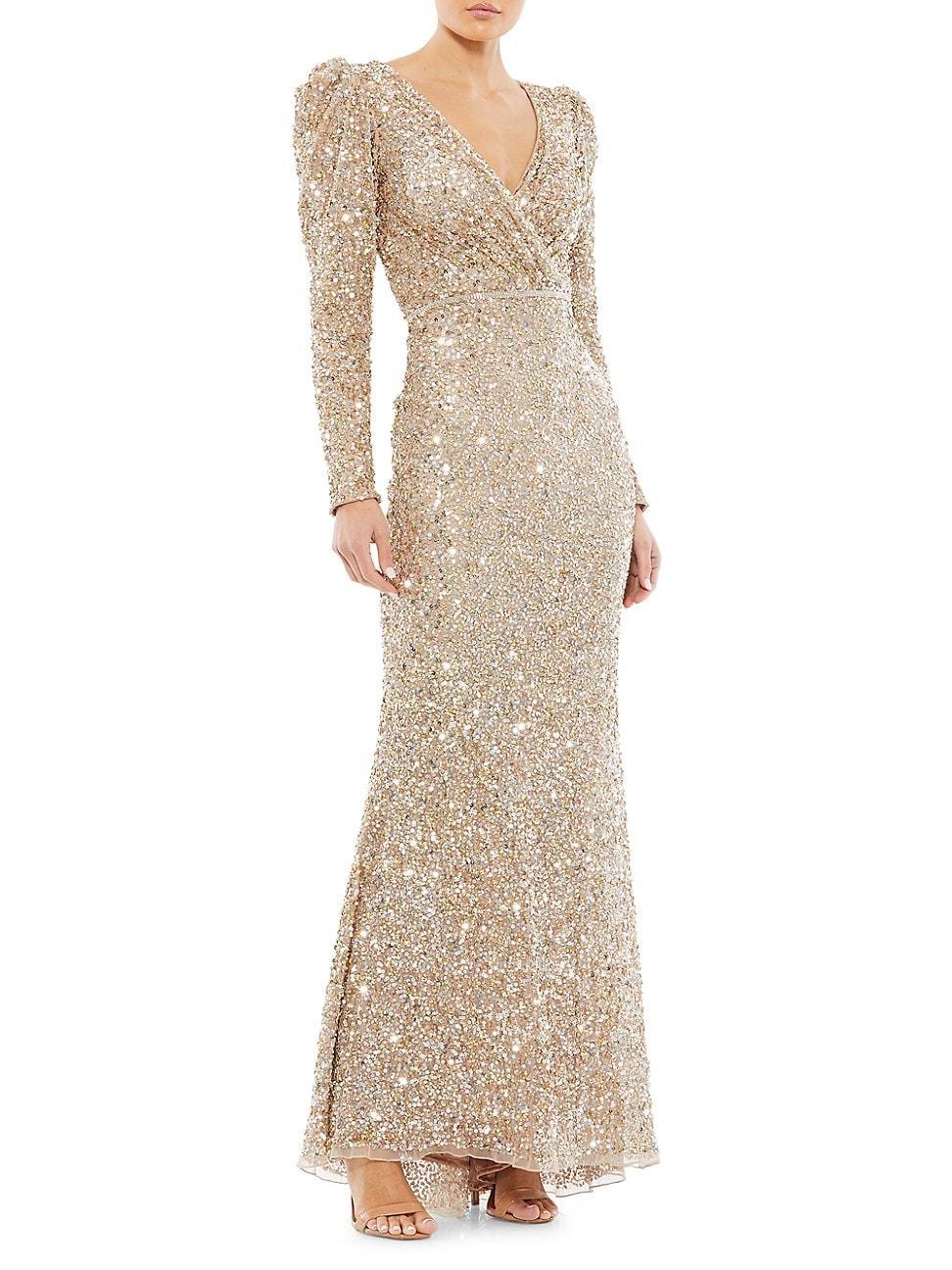 Mac Duggal Long Sleeve Sequin Trumpet Gown Product Image