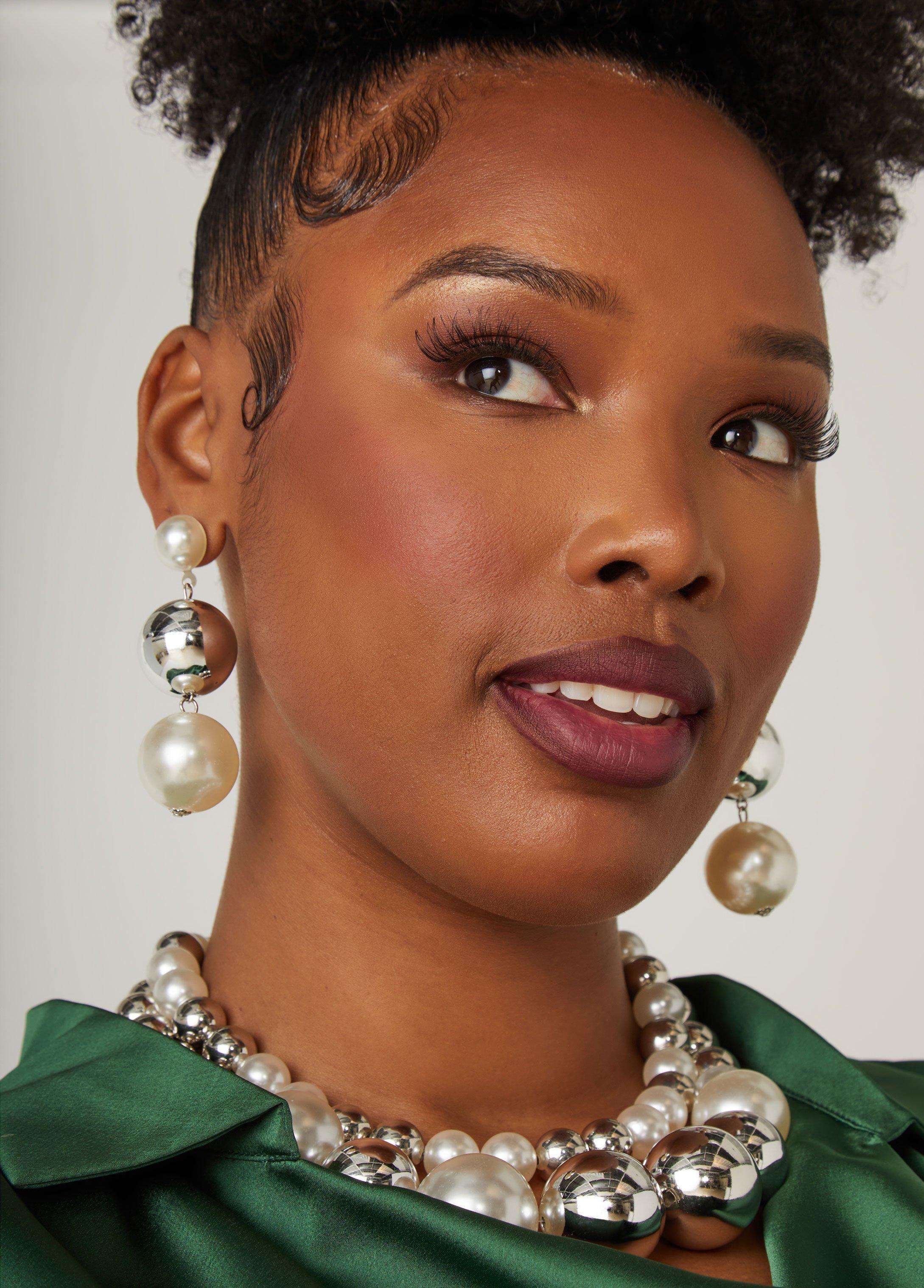 Plus Size Faux Pearl And Bead Earrings Ashley Stewart Product Image