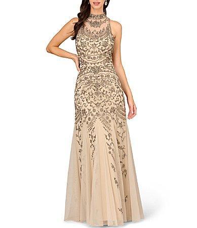 Aidan Mattox Beaded Halter Neck Open Back Sleeveless Gown Product Image