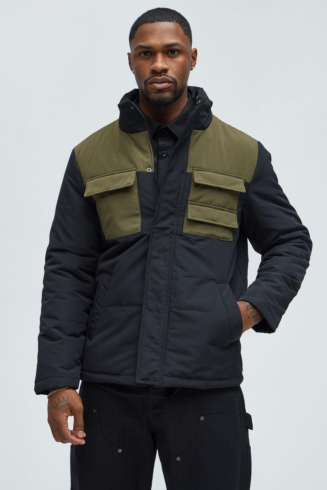 With The Flow  4 Pocket Midweight Puffer Jacket - Black/Green Product Image