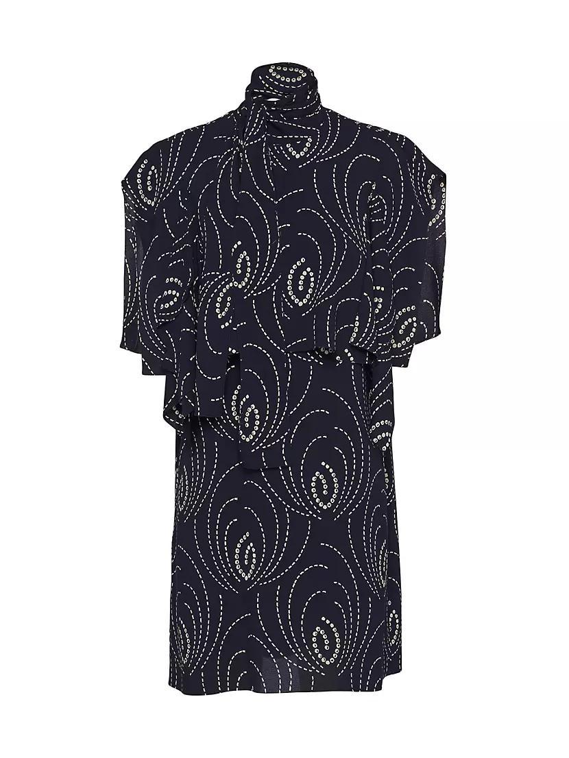 Printed Sablé Mini-dress With Scarf Collar Product Image