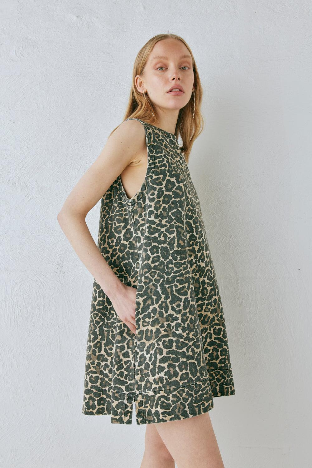 Zia Denim Mini Dress Leopard Product Image