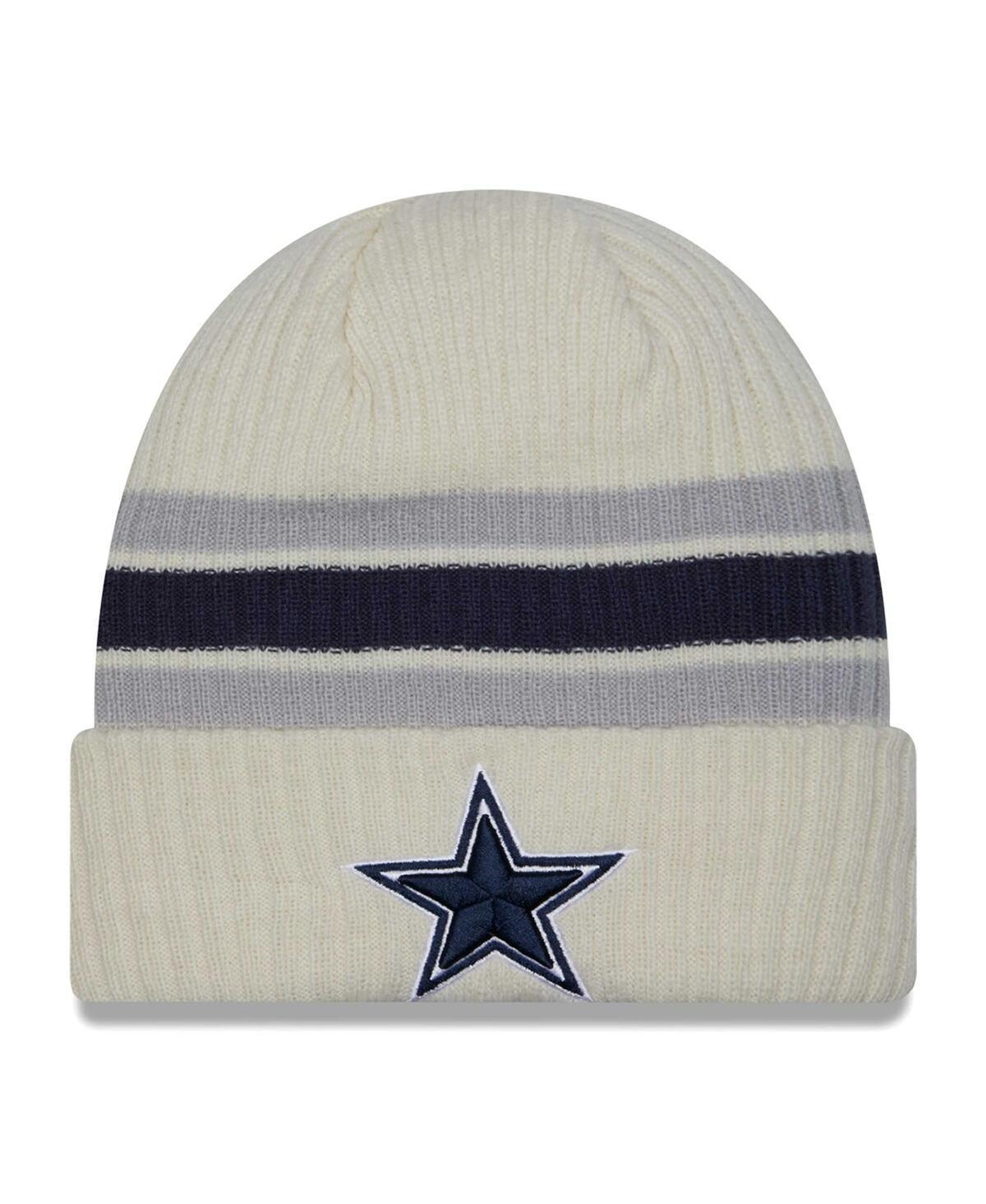 Mens New Era Cream Dallas Cowboys Team Stripe Cuffed Knit Hat Product Image