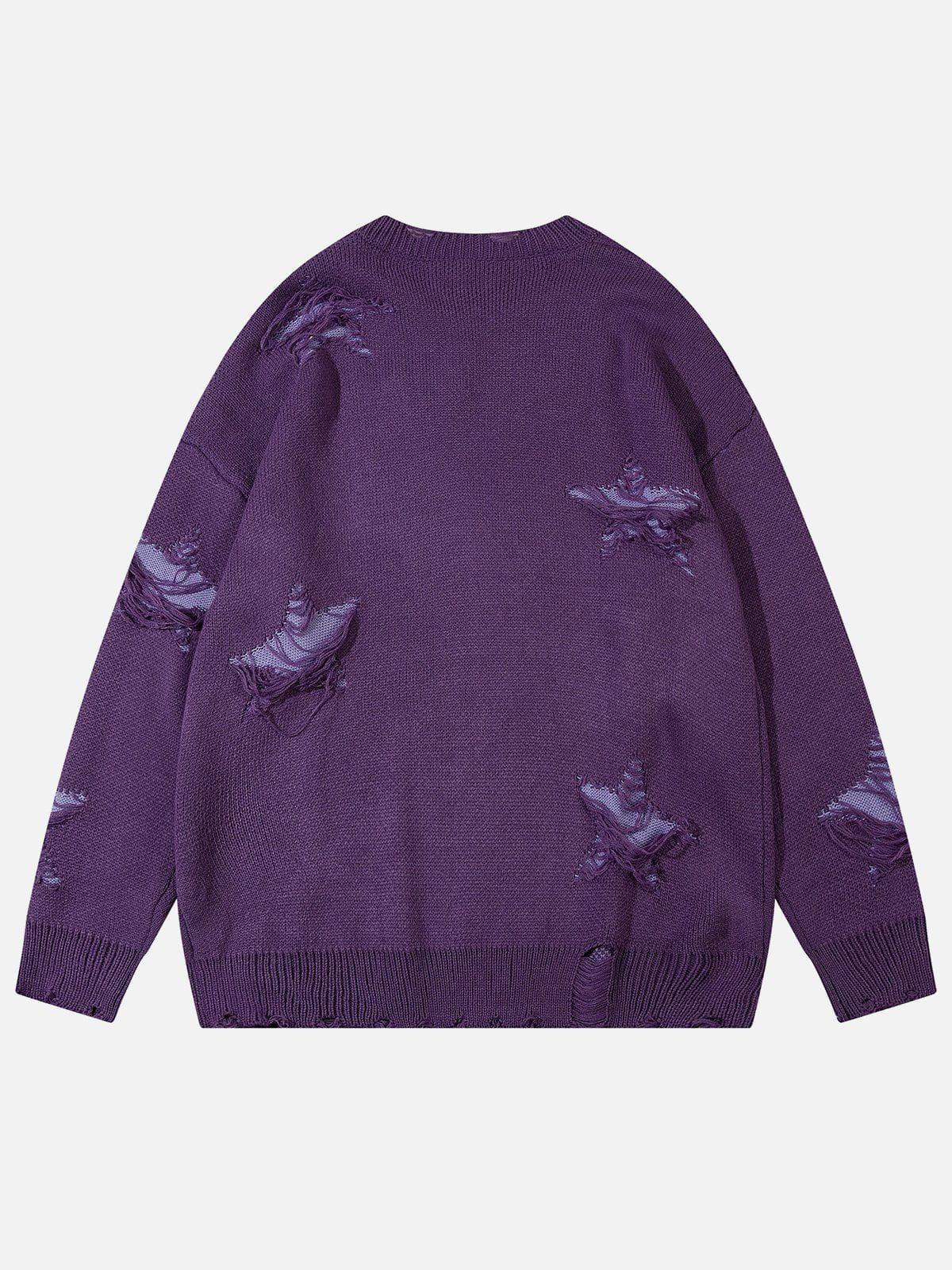 Aelfric Eden Solid Star Distressed Sweater Product Image