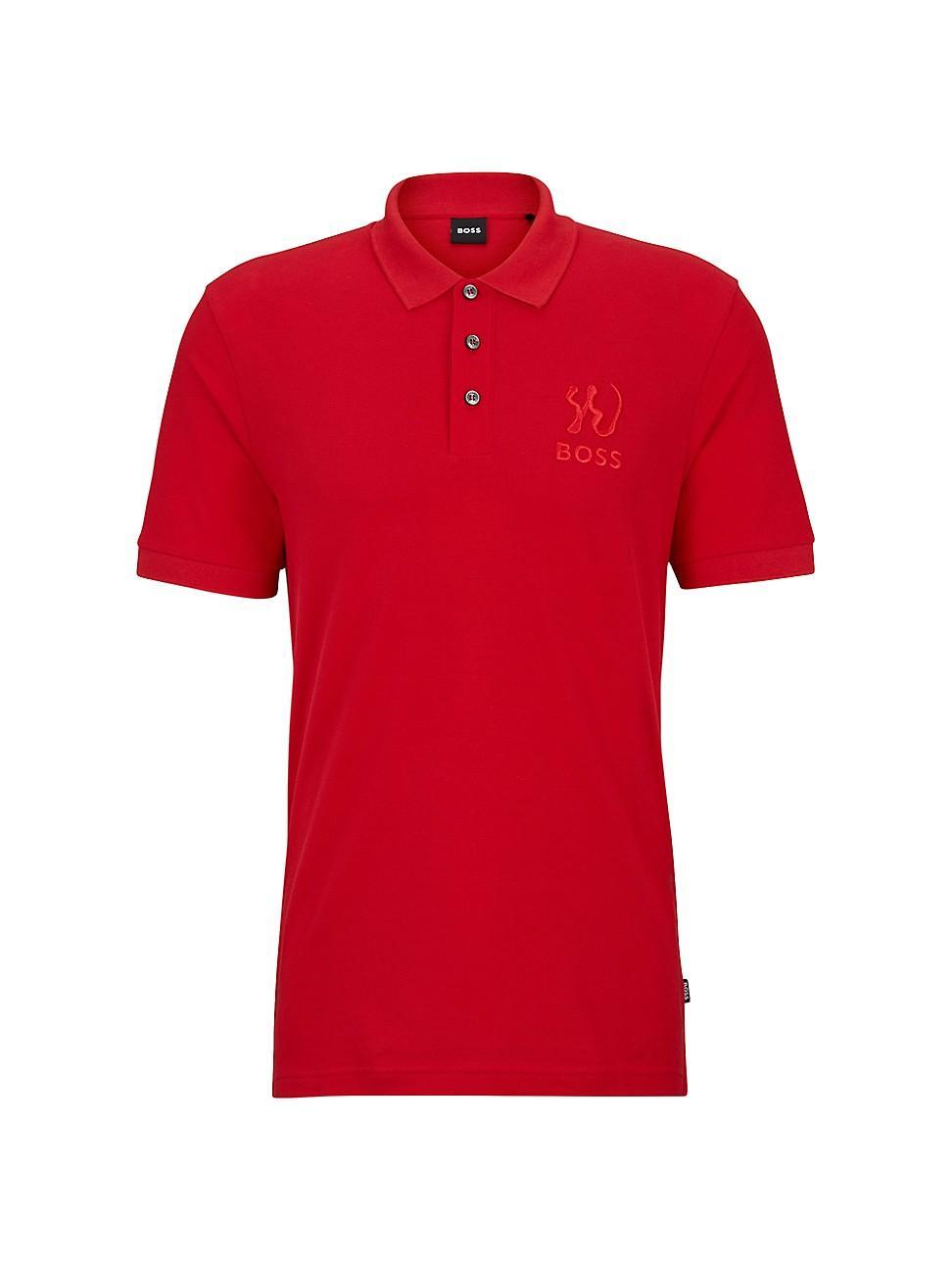 Mens Mercerized-Cotton Polo Shirt with Special Artwork Product Image