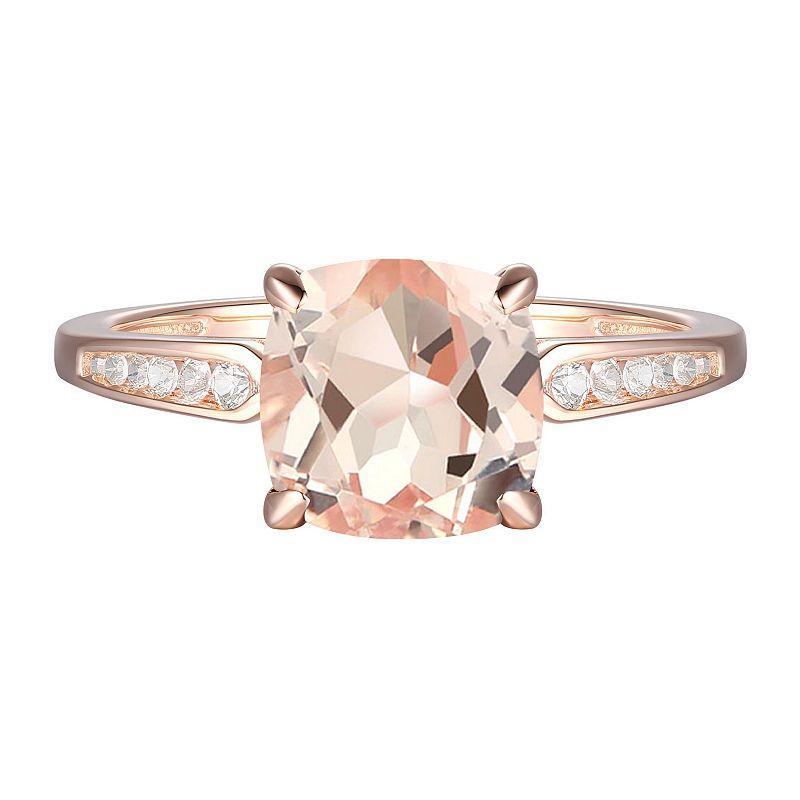 14k Rose Gold Over Silver Lab-Created Morganite & Lab-Created White Sapphire Ring, Womens Pink Product Image