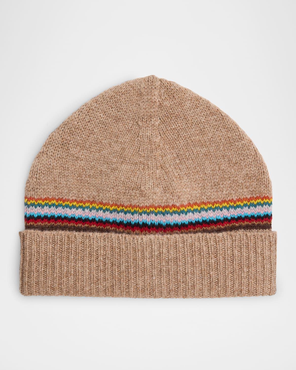 Mens Lambswool Signature Block Stripe Beanie Hat Product Image