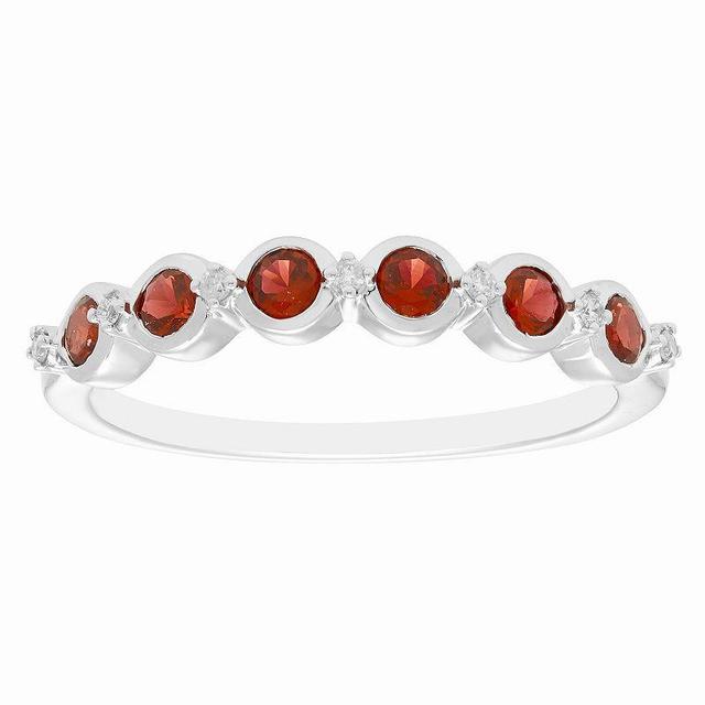 Boston Bay Diamonds Sterling Silver Gemstone & 1/10 Carat T.W. Diamond Stacking Ring, Womens Red Product Image