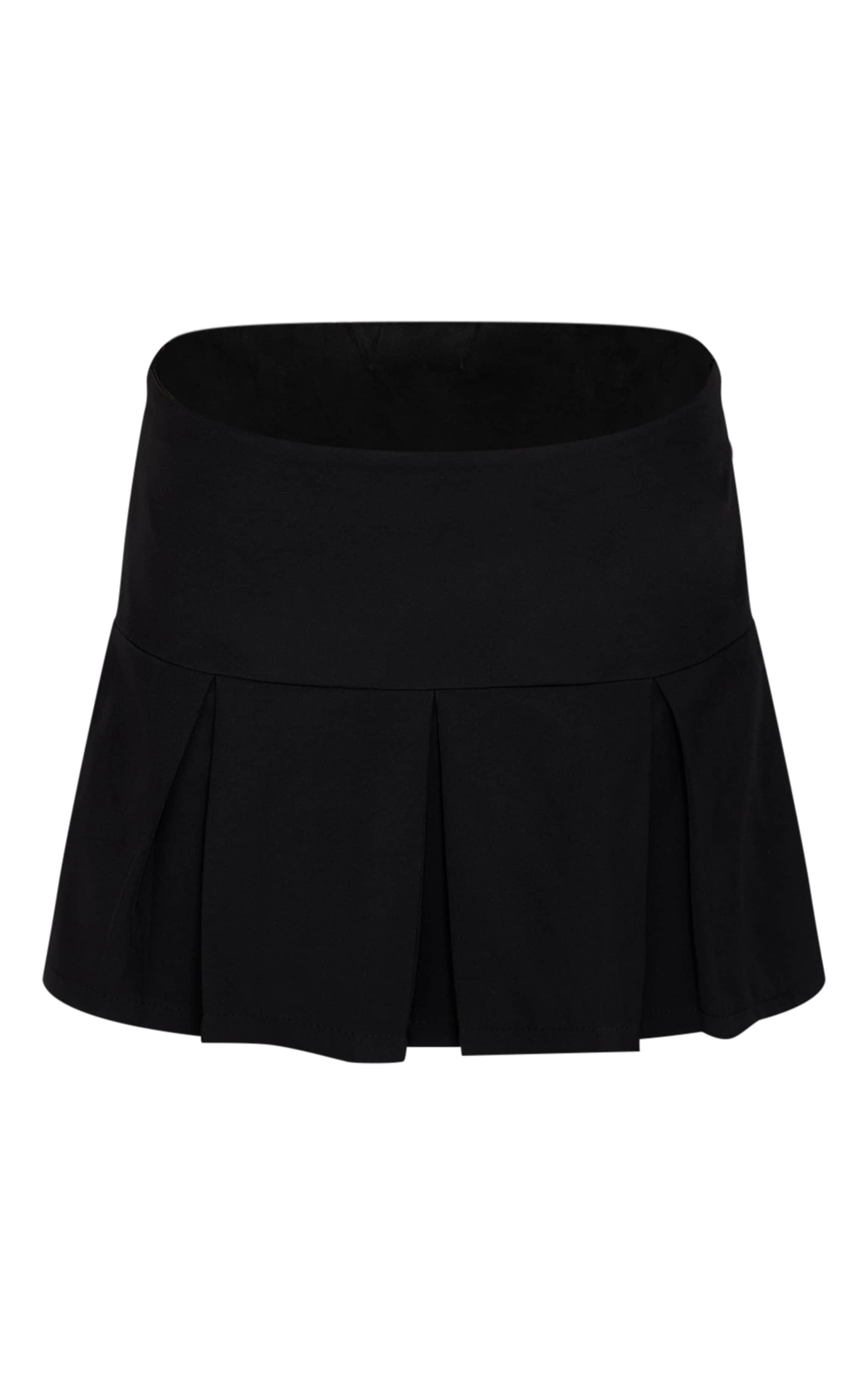 Black Tailored Woven Low Rise Pleated Micro Mini Skirt Product Image