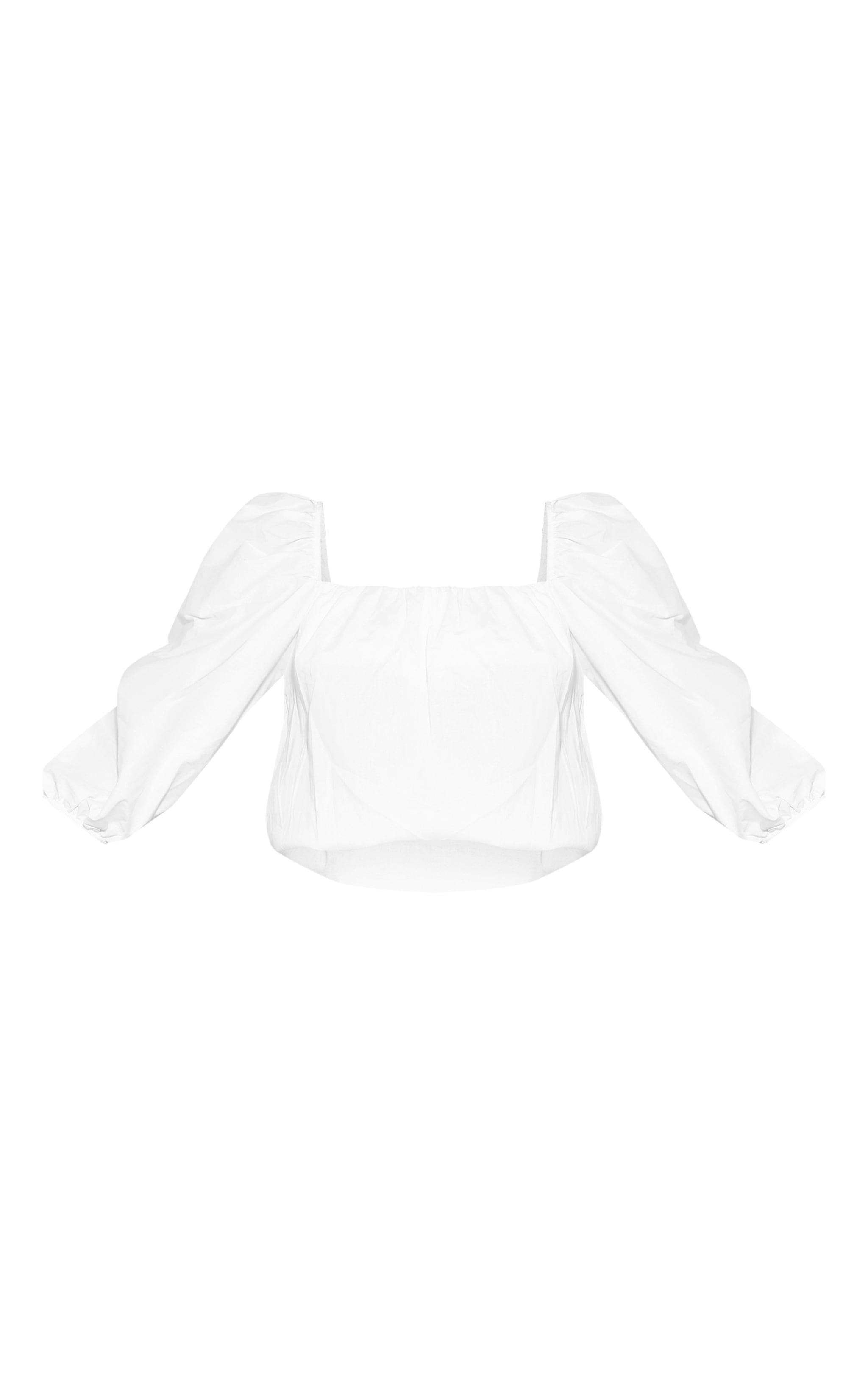 White Poplin Puff Sleeve Long Top Product Image