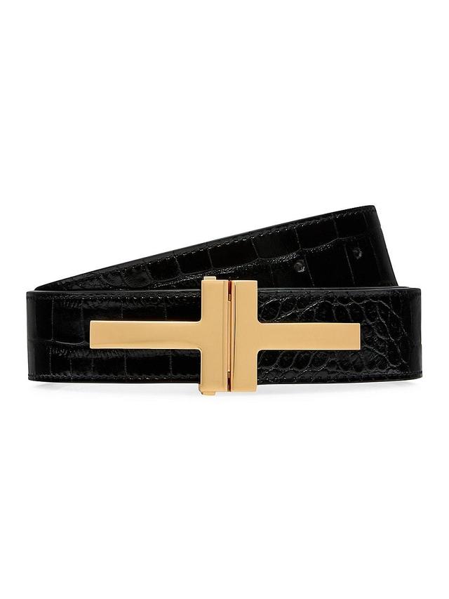 Womens Logo Croc-Embossed Leather Belt Product Image