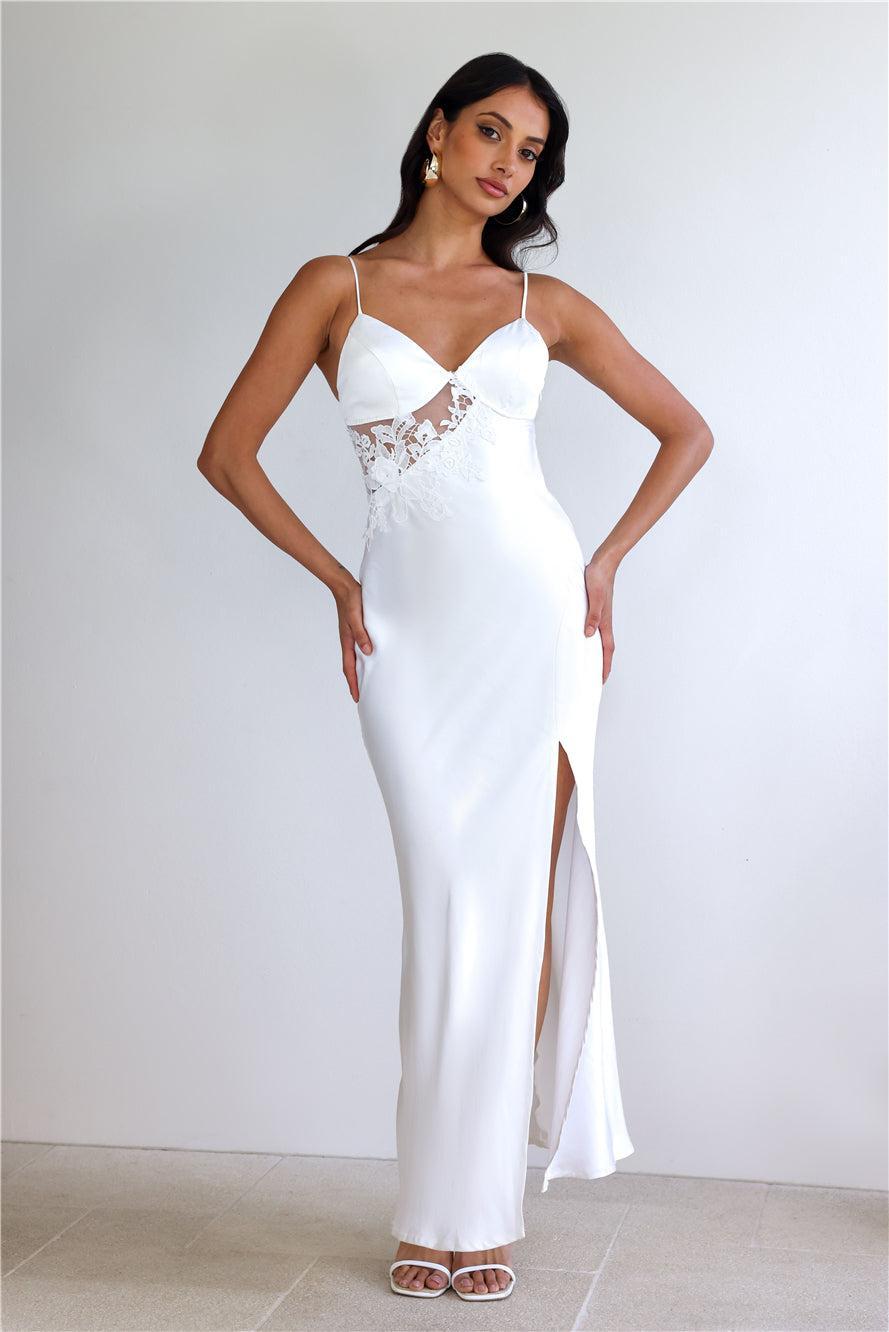 Goddess Of Dawn Satin Maxi Dress White Product Image