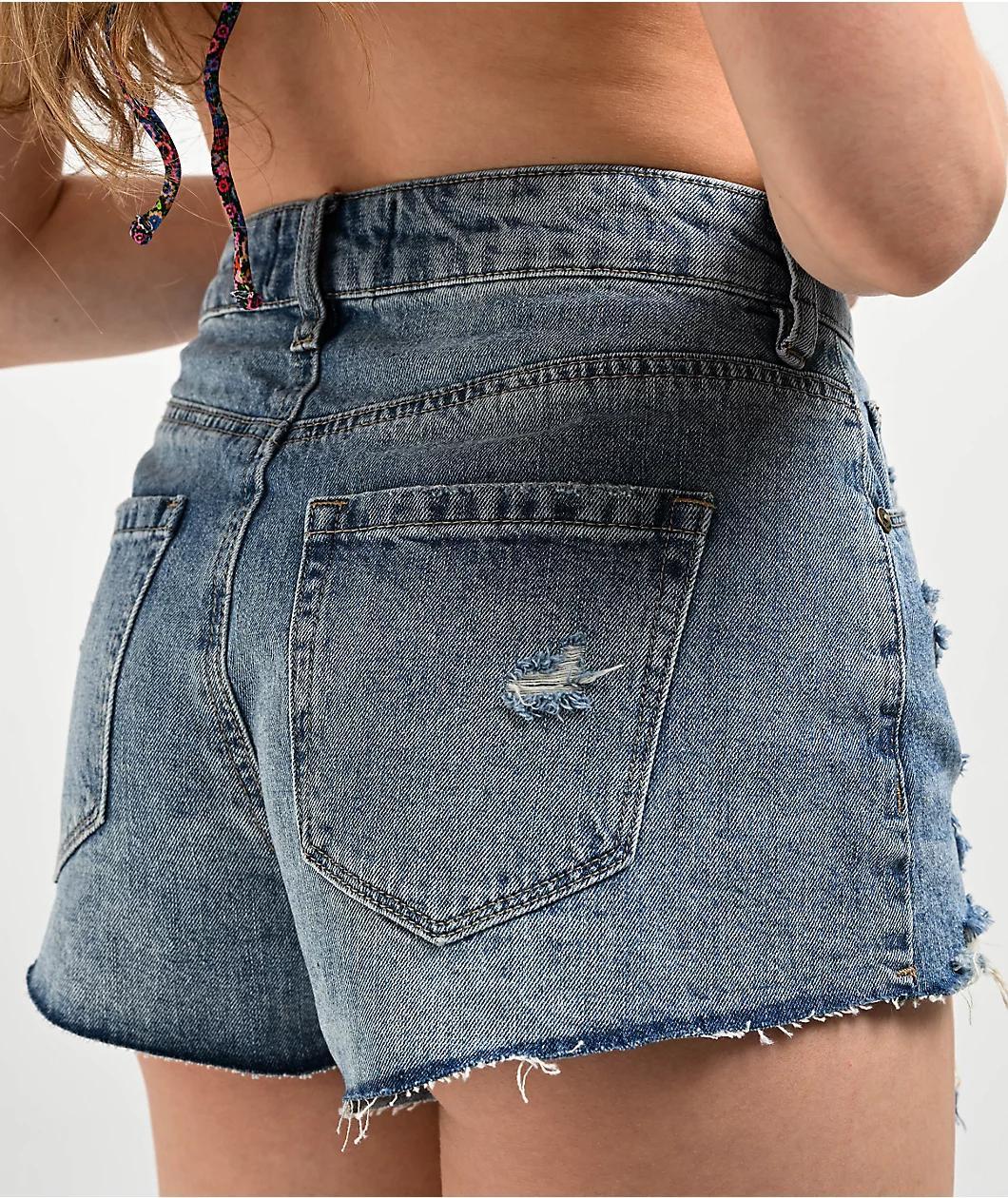 Empyre Weekend Festival Light Wash Blue Denim Cutoff Shorts Product Image