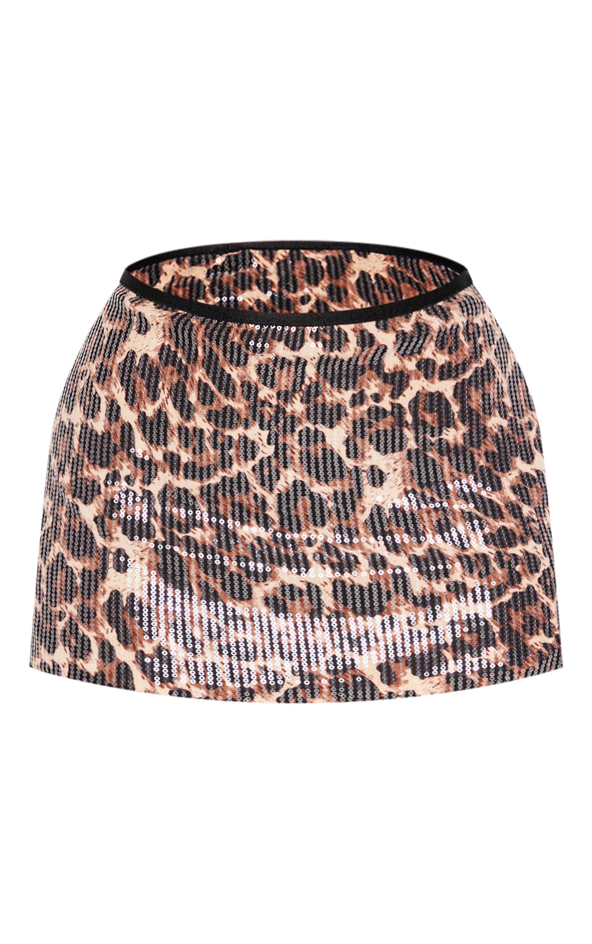 Petite Leopard Print Sequin Mini Skirt Product Image