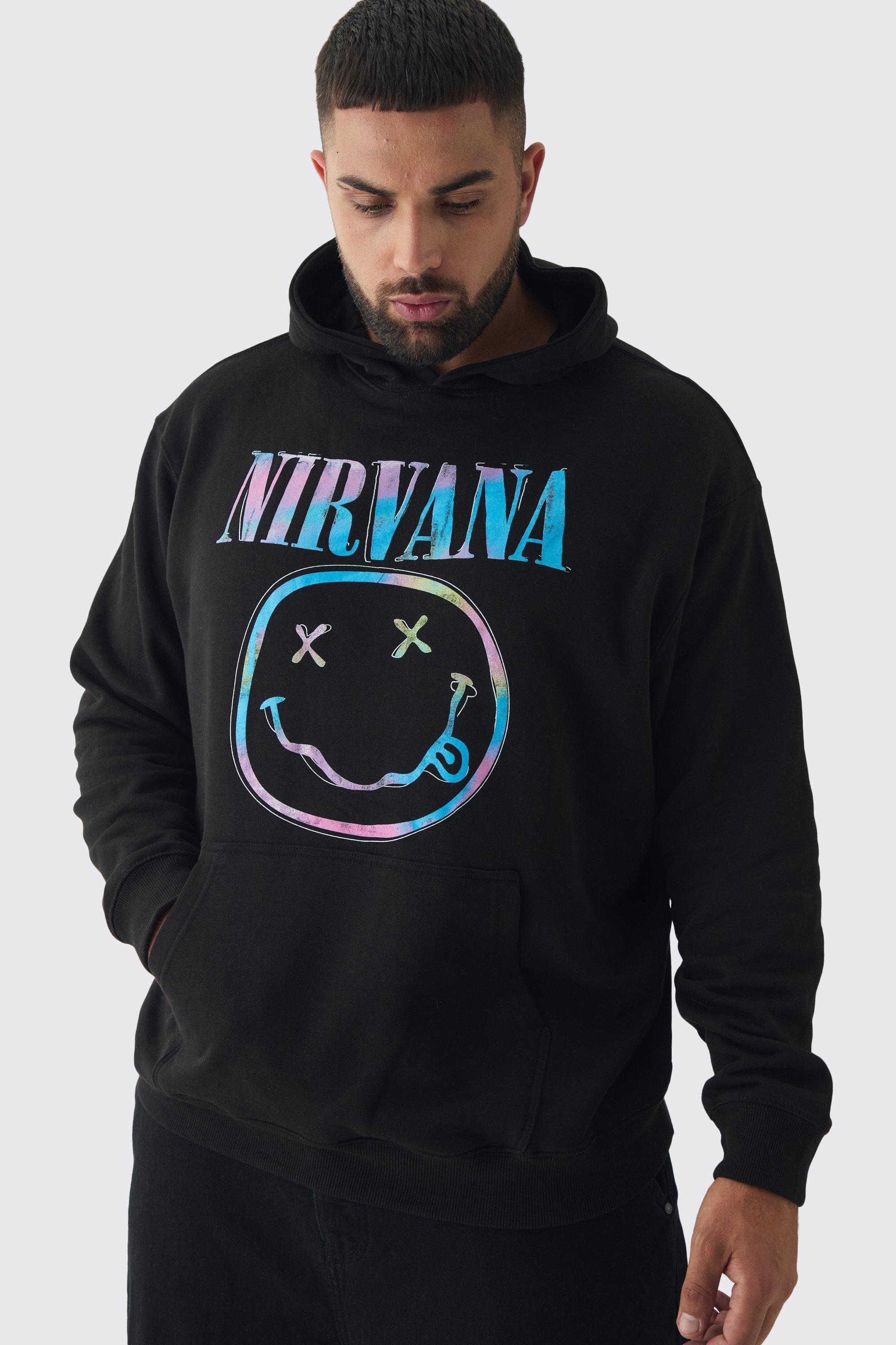 Plus Oversized Nirvana Face License Print Hoodie | boohooMAN USA Product Image