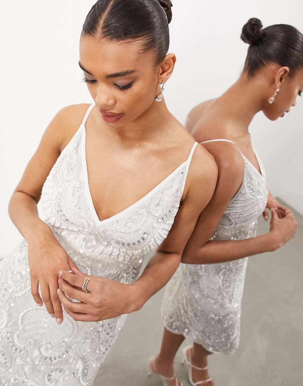 ASOS EDITION scallop embellished jewel and sequin cami midi dress Product Image