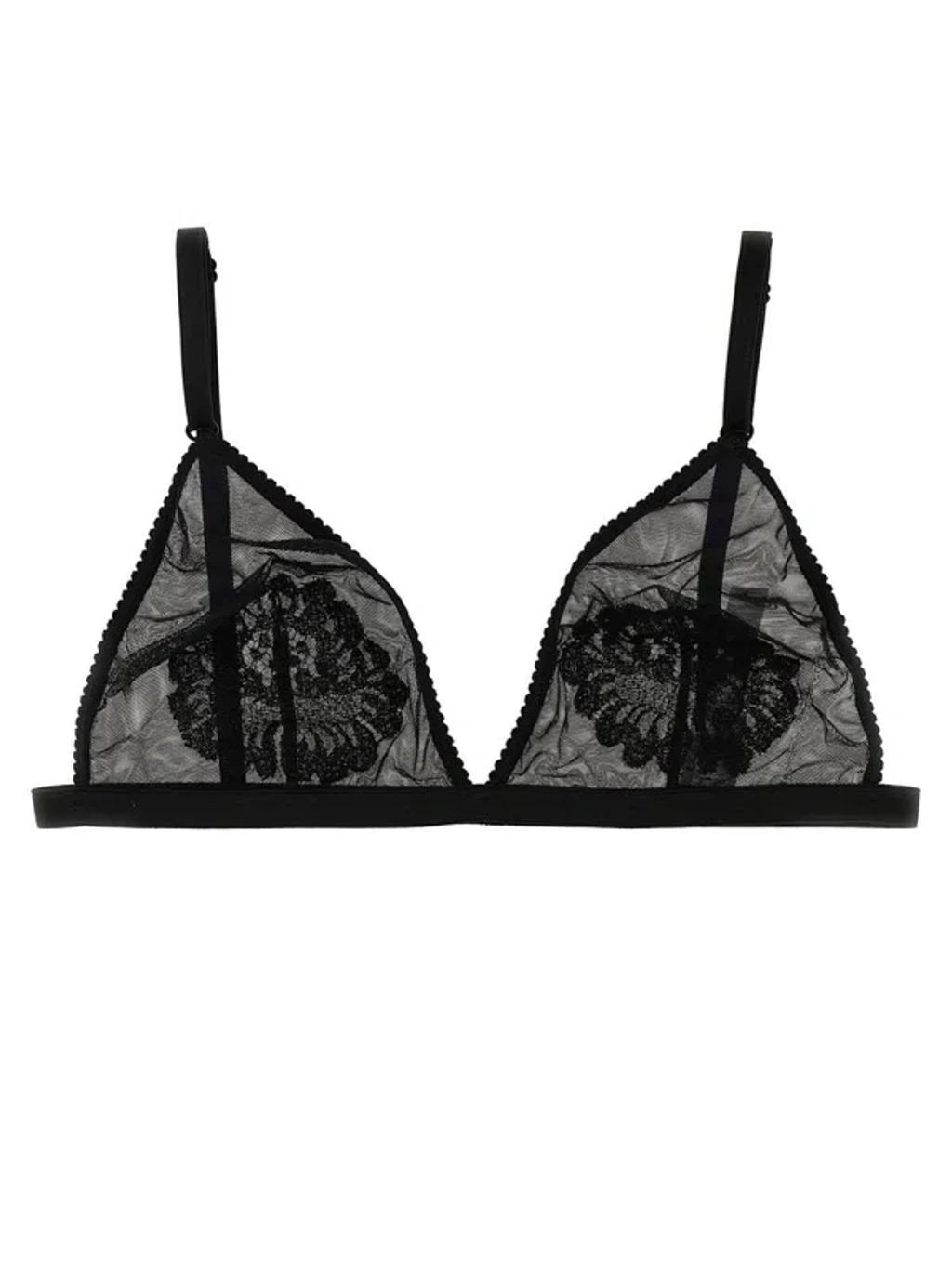 DOLCE & GABBANA Dolce&gabbana Black Tulle Triangle Bra With Lace Details Product Image