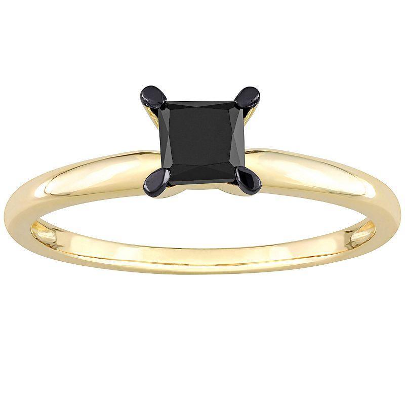 Stella Grace 14k Gold 3/4 Carat T.W Black Diamond Princess-Cut Solitaire Ring, Womens Product Image