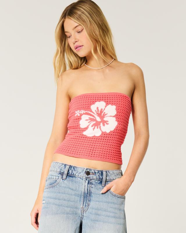 Crochet-Style Graphic Tube Top Product Image