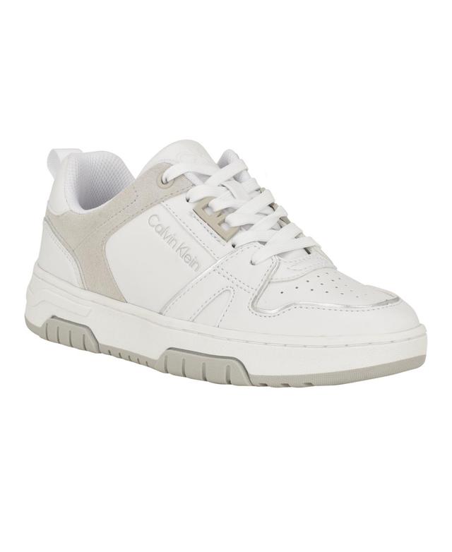 Calvin Klein Womens Stellha Lace-Up Round Toe Casual Sneakers - White Product Image