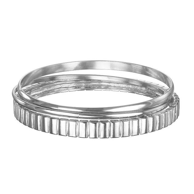 Emberly Silver Tone Smooth & Ribbed Bangle Bracelet Trio Set, Womens Product Image