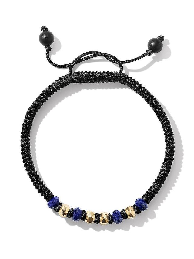 Mens Fortune Woven Black Nylon Bracelet with Lapis, Black Onyx and 18K Yellow Gold Product Image