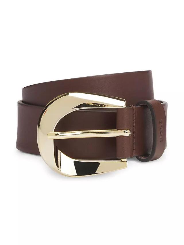 Womens Italian Leather Belt with Gold-Tone Buckle Product Image