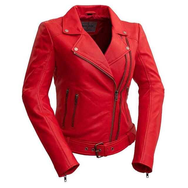 Womens Whet Blu Chloe Asymmetrical Leather Jacket Red Red Product Image