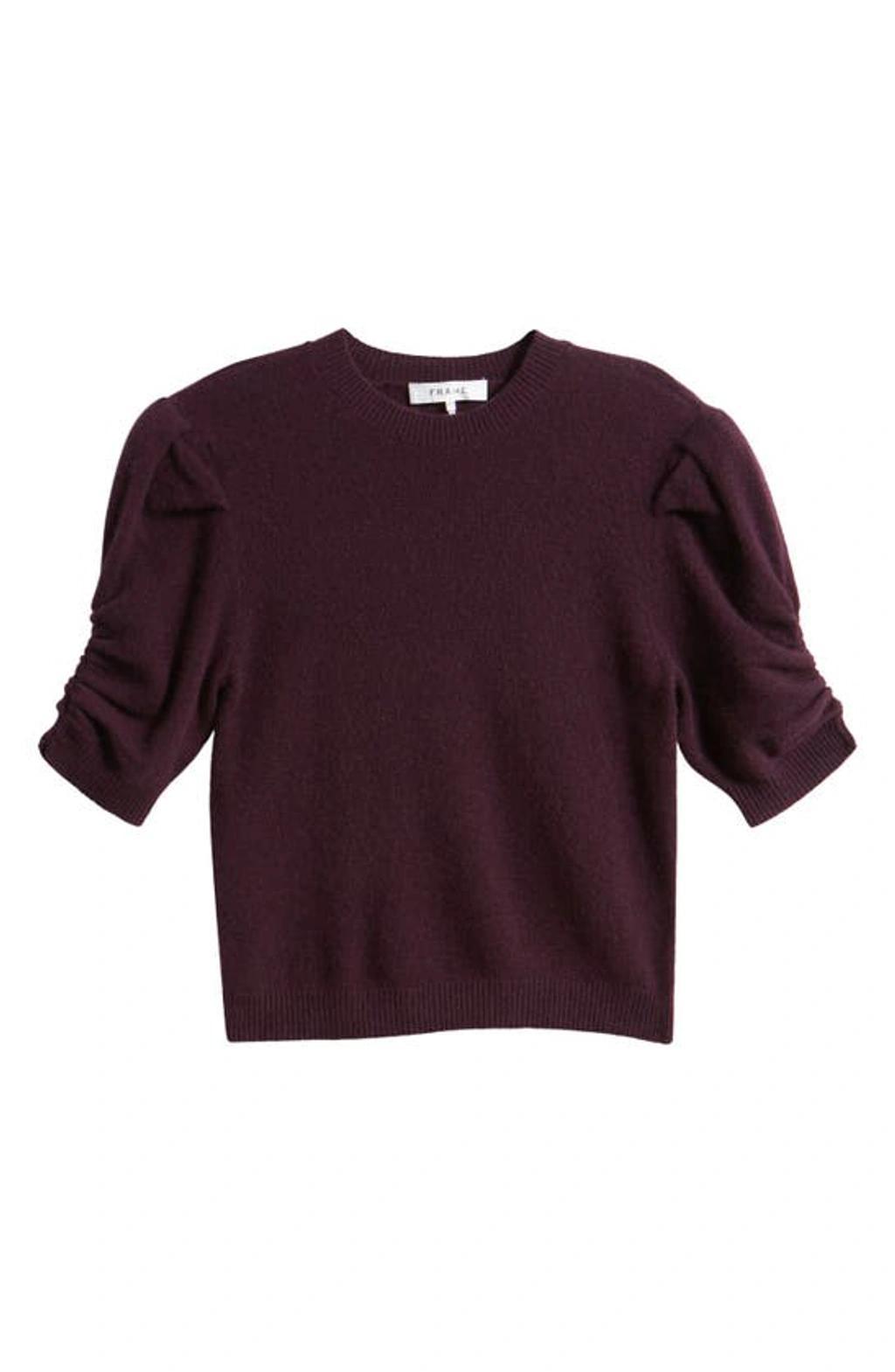 Ruched Sleeve Recycled Cashmere Blend Sweater In Plum Product Image