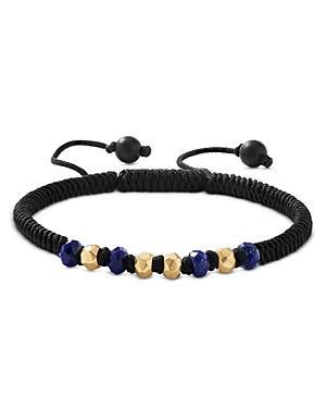 Mens Fortune Woven Black Nylon Bracelet with Lapis, Black Onyx and 18K Yellow Gold Product Image