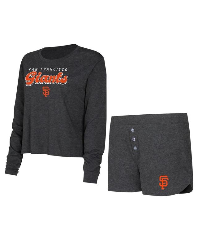 Womens Concepts Sport Black San Francisco Giants Meter Knit Long Sleeve T-shirt and Shorts Set Product Image