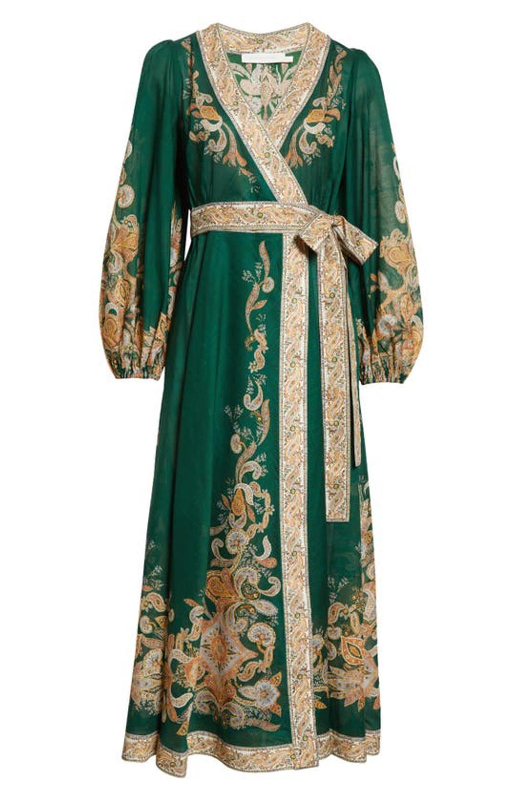 ZIMMERMANN Devi Belted Paisley-print Cotton-voile Midi Wrap Dress In Emerald Paisley Product Image