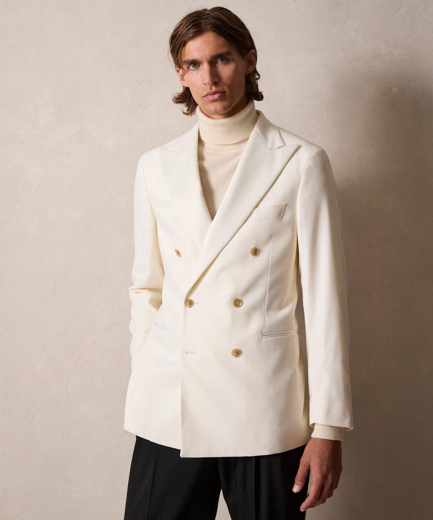 Italian Double-Breasted Tuxedo Jacket in Ivory Product Image