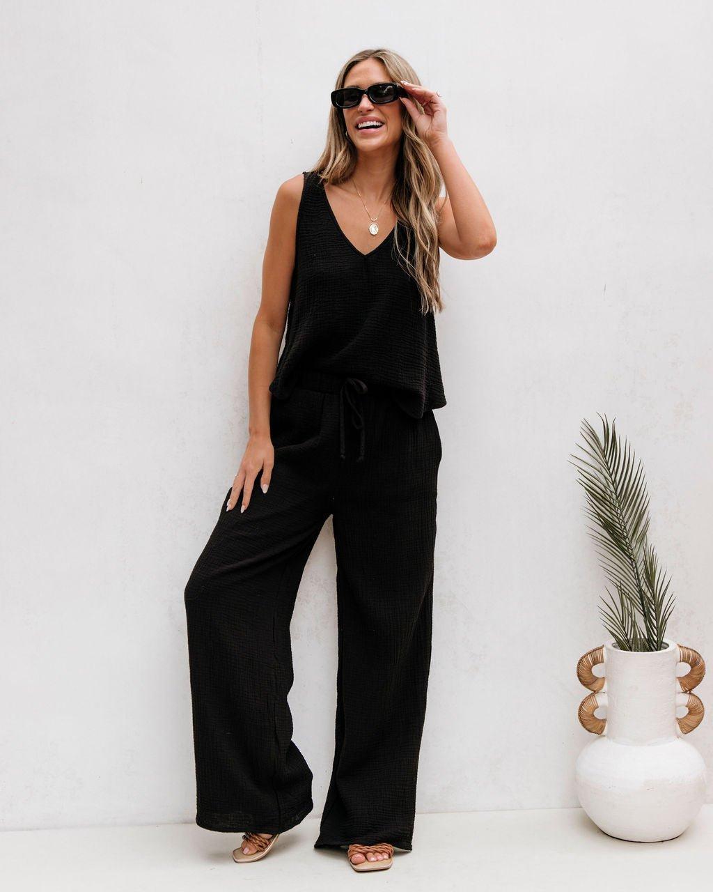 Black Linen Wide Leg Pants - FINAL SALE Product Image