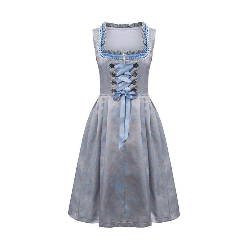 Sleeveless Square Neck Lace Up Midi A-Line Dress Product Image