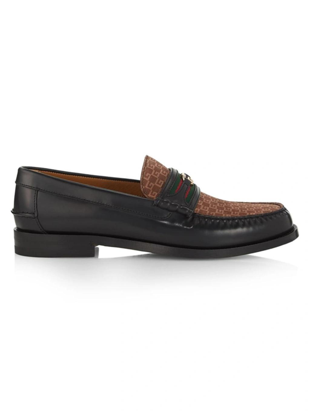 GUCCI Man Black Loafers In Black Light Brown Product Image