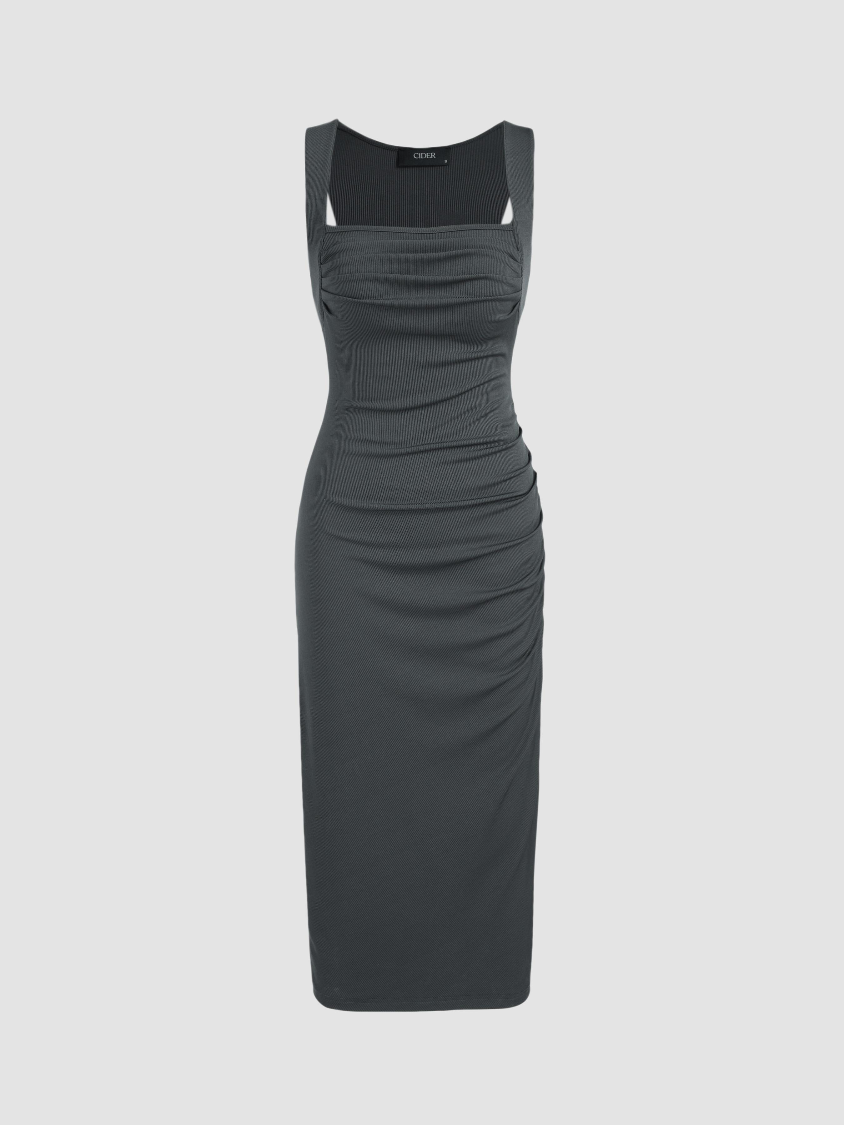 Square Neck Ruched Sleeveless Midi Dress Product Image