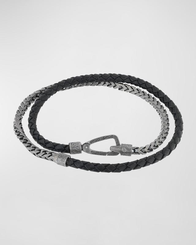 Mens Lash Double Wrap Leather Franco Chain Combo Bracelet with Push Clasp Product Image