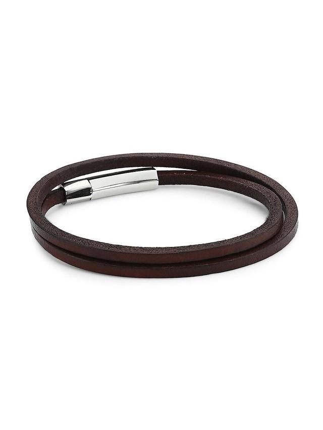 Mens Village Bedford Leather & Stainless Steel Double-Wrap Bracelet Product Image