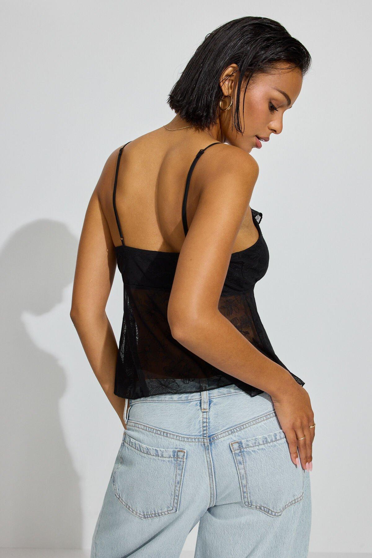 Embroidered Mesh Flyaway Cami Top Product Image