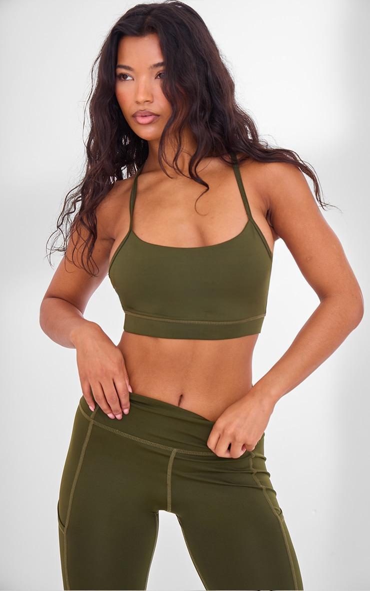 Khaki Y Back Sculpt Sports Bra Product Image