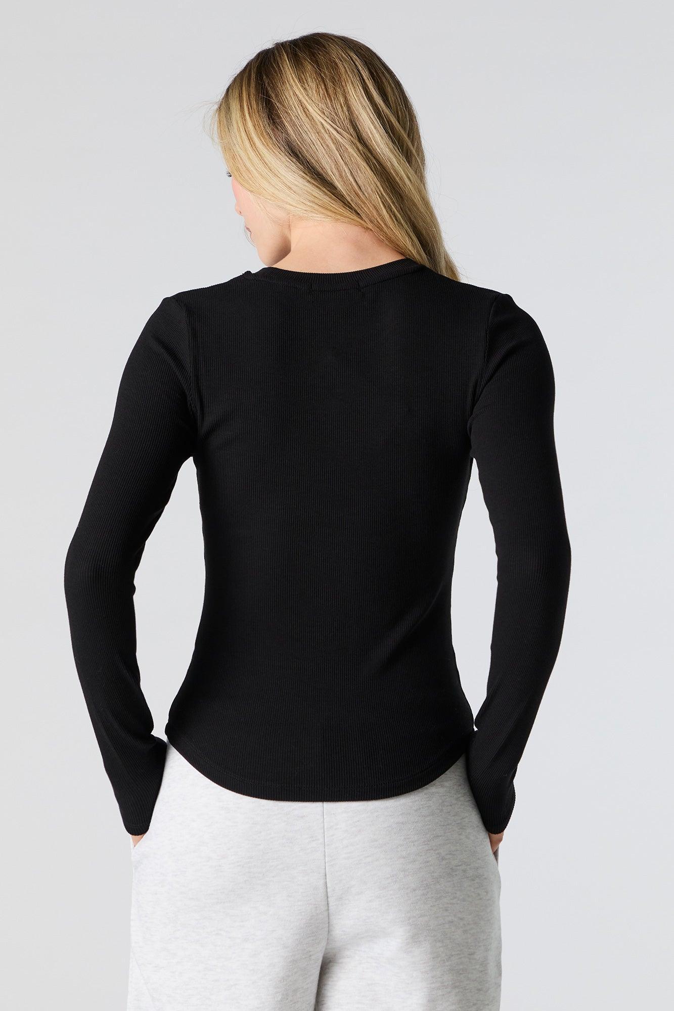 Ribbed Curved Hem Long Sleeve Top Female Product Image