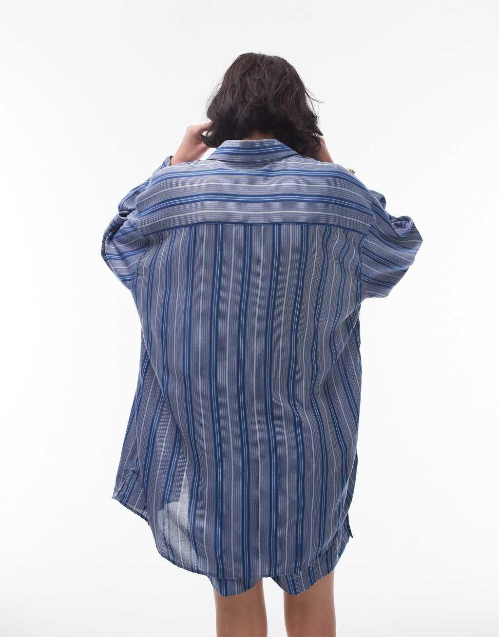 Topshop relaxed slubby shirt in blue stripe - part of a set Product Image